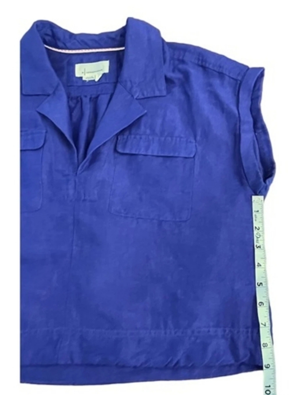 ANTHROPOLOGIE Linen Blend Crop Utility Pocket Collared Boho Top Size M - Picture 8 of 12